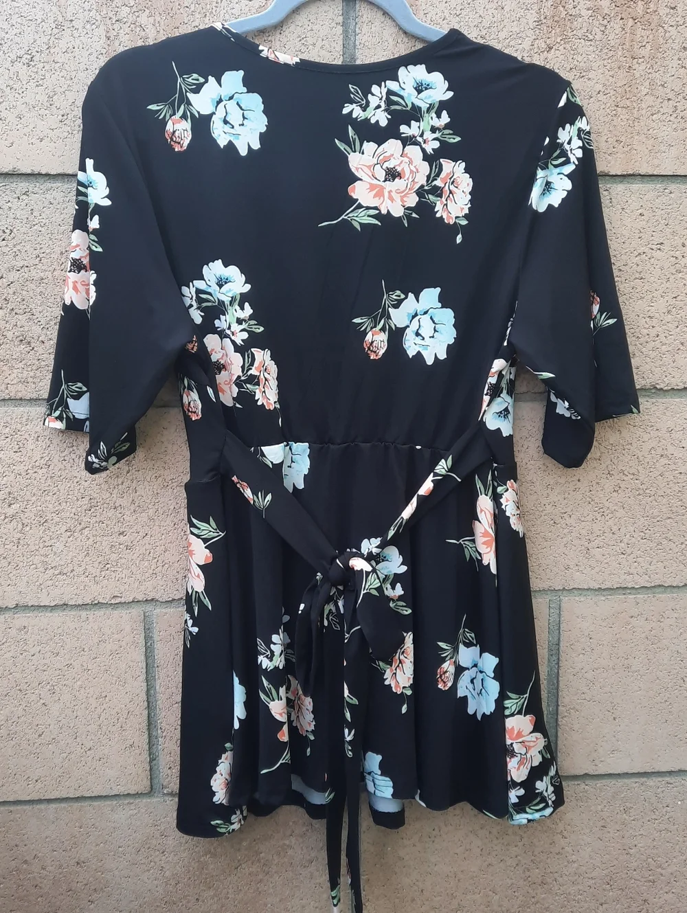 Shein Curve Plus Floral Print Lace Trim V-Neck  Blouse Top Size 0XL Black - Picture 3 of 7